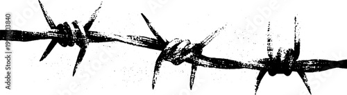 Barbed wire black and white ink illustration with high contrast spikes for background banner and graphic design use