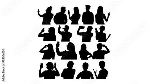 Public Speaking Presentation Silhouette Set People Communication Collection PNG transparent background.