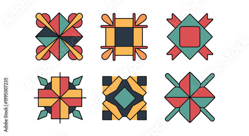 Quilt Patch Block Line art creative abstract pattern vector