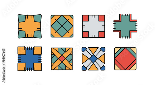Quilt Patch Square Line art modern abstract colorful shapes