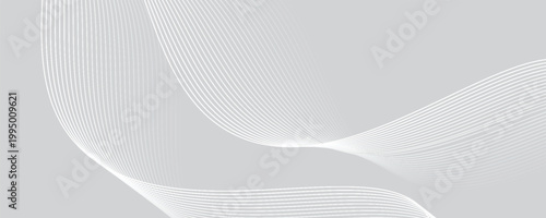 Abstract minimalist white and grey gradient wave lines on a light background. Clean fluid curve design ideal for modern corporate branding, medical tech, and professional digital art.