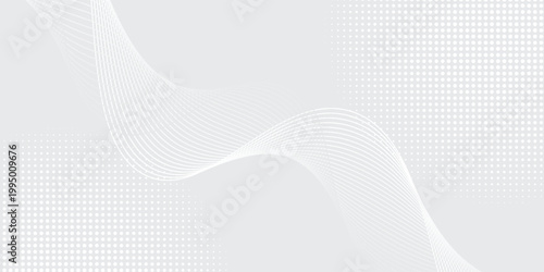 Abstract minimalist white and light grey gradient wave with subtle halftone dot patterns. Clean modern design ideal for corporate backgrounds, healthcare tech, and professional web layouts