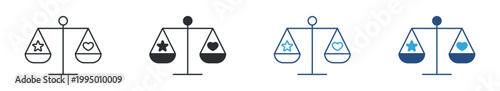Balance Decision icon set. Scale with star and heart symbols, choice evaluation and priority comparison concept, decision making and value judgment symbol, vector illustration