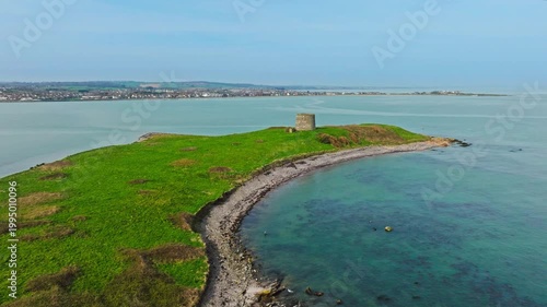 Epic Drone Shot of Martello Tower – Green Island and Blue Sea Ireland