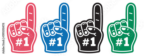 Number one fan foam finger vector illustration, cheering hand symbol set, sports stadium support, game day excitement icon, enthusiastic celebration, team fan culture