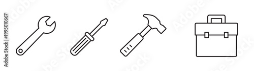Tools Icon Set – Wrench, Screwdriver, Hammer, Toolbox, Vector Icons. EPS10.