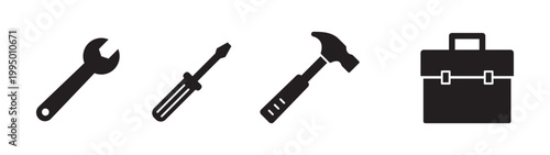 Tools Icon Set – Wrench, Screwdriver, Hammer, Toolbox, Vector Icons. EPS10.