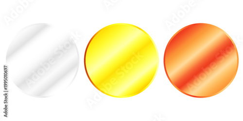 Award golden, silver and bronze blank medals 3d vector realistic illustration. First, second and third place medals or buttons isolated on white background. Quality blank, empty badge, emblem set.