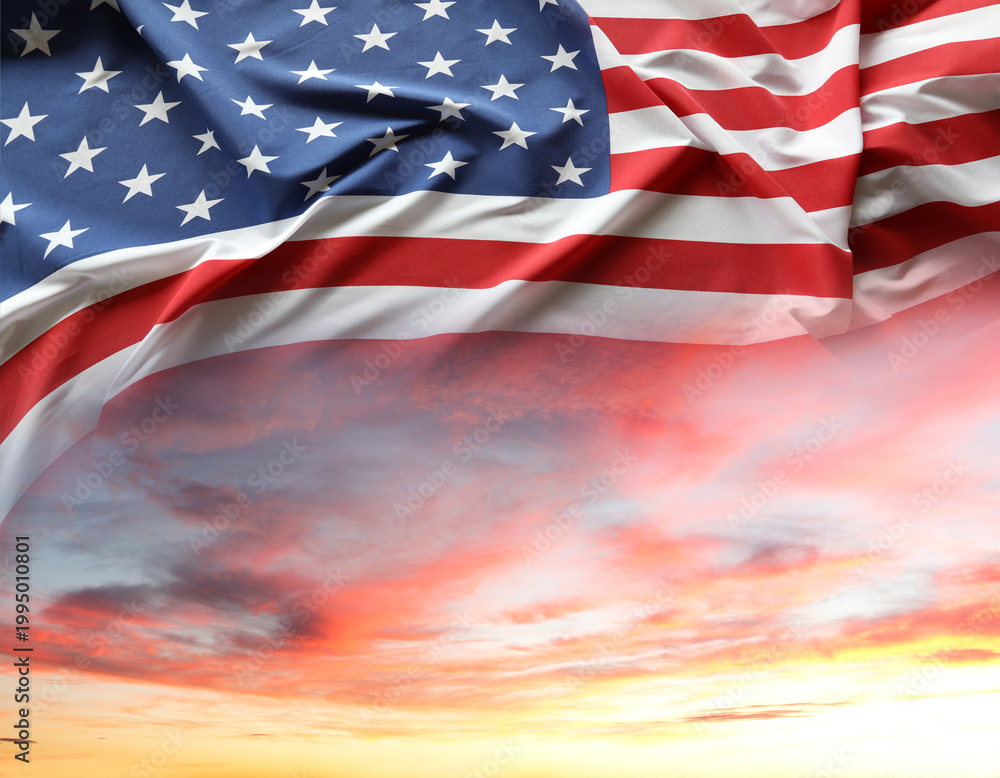 Fototapeta premium USA flag in sunny sky