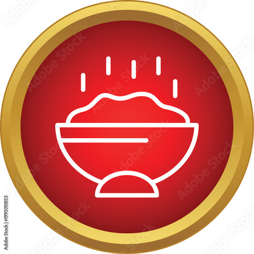 Hot food steaming in a bowl inside a red circle icon, offering warmth and comfort