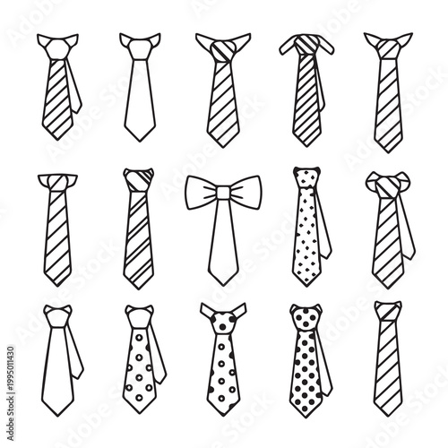 Collection of hand-drawn neckties and bow ties in a clean graphic style