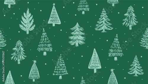 Christmas trees on green background