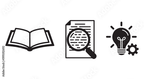 Learning research innovation silhouette, clean education science concept, knowledge discovery and idea growth symbol, minimal vector design