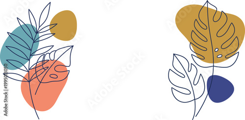 Abstract illustration of colorful leaves and flowers in modern artistic style on white background