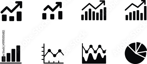 Business Analytics Graphs in Black and White with Pie Chart, Visualizing Data Trends, Company Performance Metrics and Financial Insights for Corporate Reports and Presentations