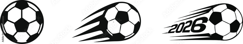 Obraz premium Dynamic Soccer Ball with Speed Motion - Football Tournament 2026 Vector Illustration Set