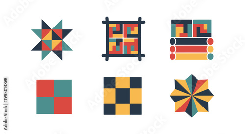 Patchwork Quilt Line art clean colorful shapes vector