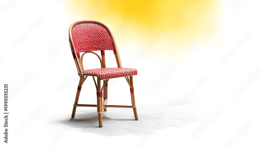 Fototapeta premium Elegant red bistro chair with woven seat and backrest on bright background