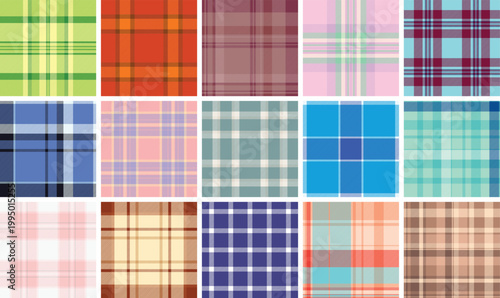 Plaid collection adapted for modern party design. Traditional tartan patterns meet digital and printable workflows. Seamless vectors ensure usability.