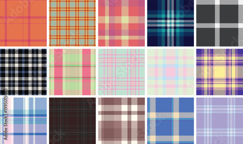 Plaid bundle for Independence Day celebrations and casual fashion. Vector patterns enhance shirts, jackets, blankets, scarves, and home decor.