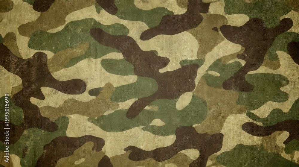 Fototapeta premium Explore classic army camouflage fabric texture featuring distressed vintage aesthetic
