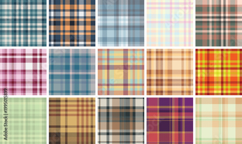 Plaid bundle perfect for cozy family moments and home comfort. Vector patterns suit blankets, pillows, scarves, casual apparel, and digital backgrounds.