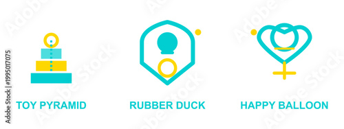 International children's day colorful icons of toys balloons rubber ducks