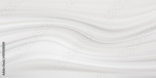Smooth white silk and satin fabric background featuring soft wavy curves and flowing liquid motion with a light blue textile texture design