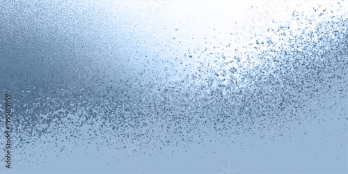 Macro shot of clean blue water drops forming an abstract liquid texture and condensation pattern on a wet transparent glass window surface after a cold nature rain splash