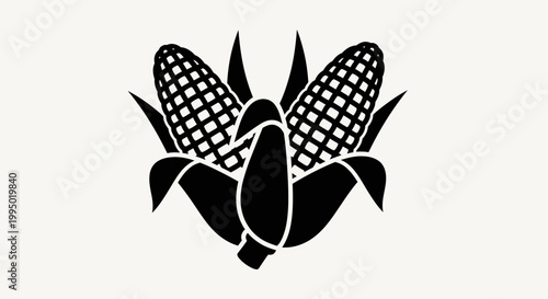 Vector illustration of two corn cobs with husks, isolated icon design representing agriculture, harvest, farming, food, and healthy nutrition