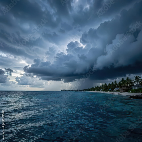 Storm Clouds Gathering Over Calm Caribbean Coastline