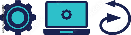 Laptop Settings With Gear and Circular Arrow Icons Vector