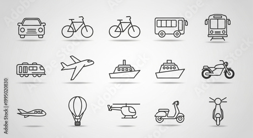 Collection of Hand Drawn Transportation Icons.
