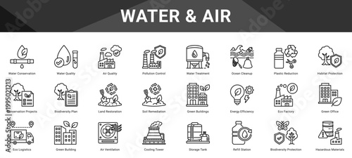 WATER & AIR  Icon set collection. Vector icon pack featuring thematic icons for your presentations or business.