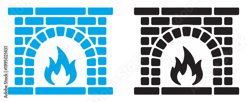 Home fireplace icons set, flame detail styles outline filled colored, home heating symbol, interface design vector icons