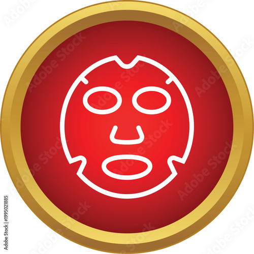 Sheet mask symbol on a red and gold circle for beauty and cosmetology concepts
