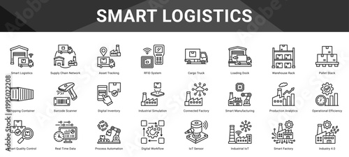 SMART LOGISTICS  Icon set collection. Vector icon pack featuring thematic icons for your presentations or business.