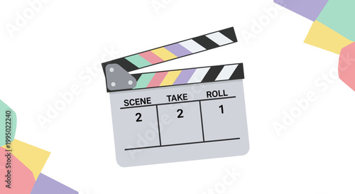 Colorful movie clapper board icon.