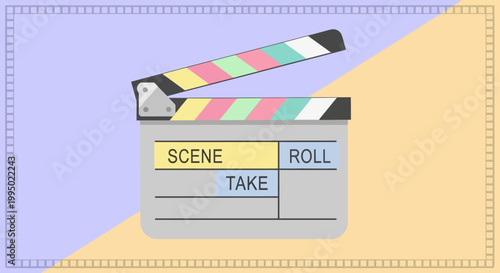 Clapper board for film production scene.