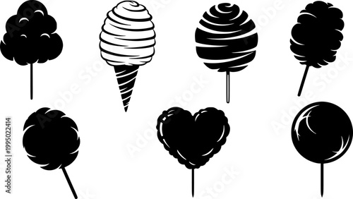 Cotton Candy icon collection. Vector design pack vector silhouette illustration isolated on white background.