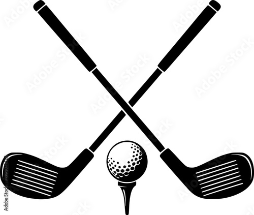 crossed golf clubs and ball tee silhouette icon, clean vector design ideal for sports logos, golf tournament branding, club emblems,
