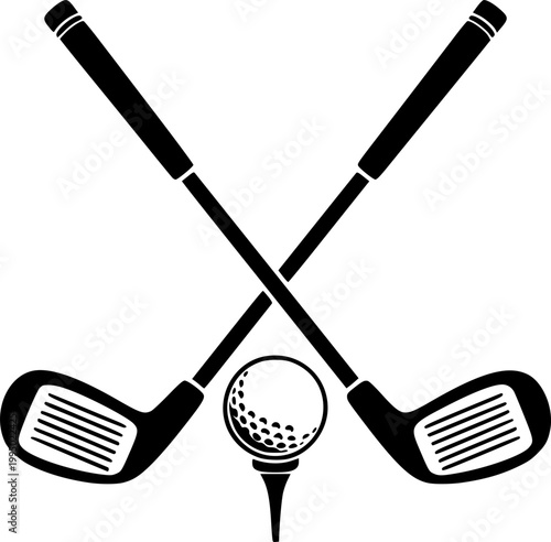crossed golf clubs and ball tee silhouette icon, clean vector design ideal for sports logos, golf tournament branding, club emblems,
