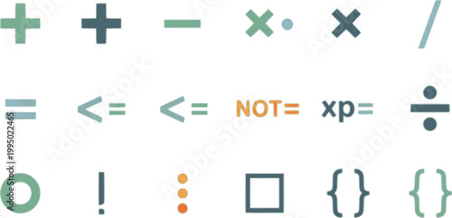 Math symbols icon set, basic mathematical symbols including plus and minus icon set, multiply icon collection, simple flat education and calculation symbols isolated on white background. 