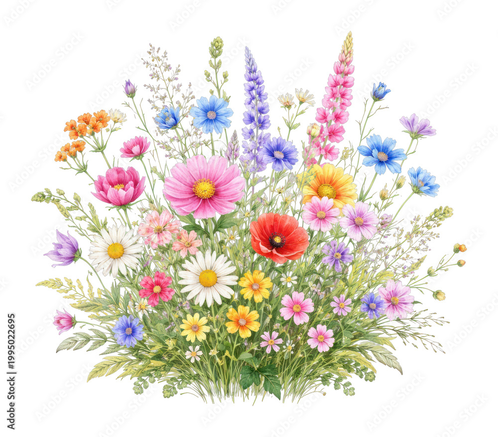 Fototapeta premium PNG Vibrant wildflower bouquet illustration.