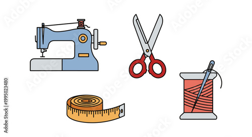 Sewing Studio Tools Line art simple abstract pattern vector