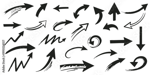 Dynamic brush stroke arrows a collection of hand drawn directional indicators