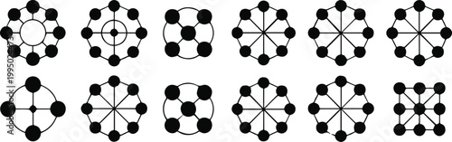 network graph node topology comparison twelve geometric diagrams set