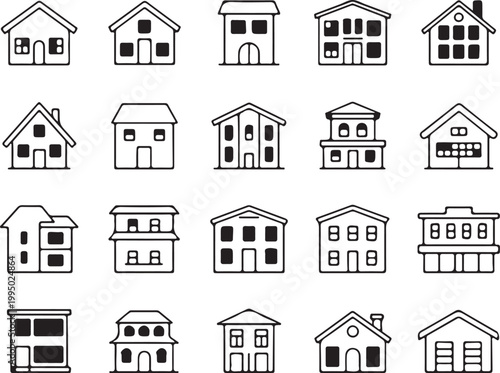 house schematic series of minimal home outlines for real estate layouts