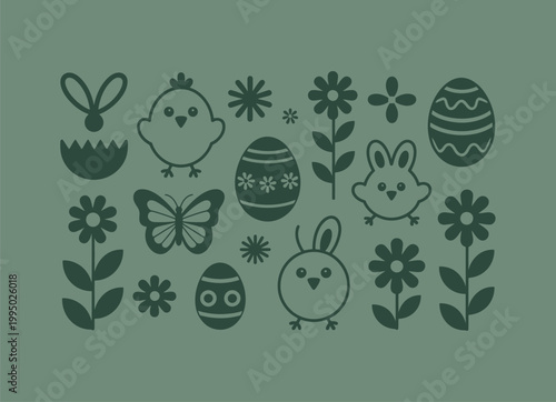 Easter graphics with chicks bunnies eggs and butterflies butterfly silhouette