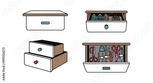 Sewing Table Drawer Line art modern abstract simple shapes